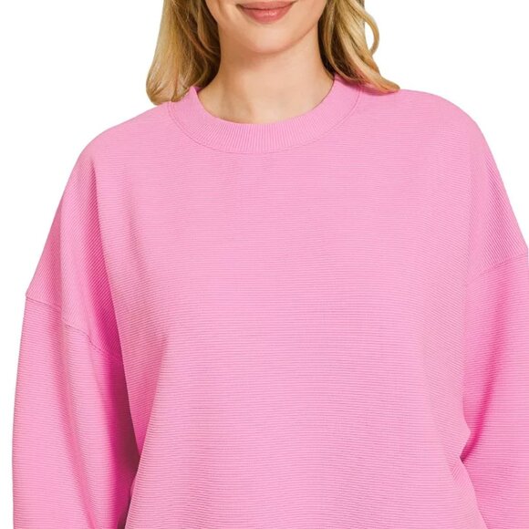 Zenana Ribbed Round Neck Pullover and Shorts Set - Picture 5 of 7